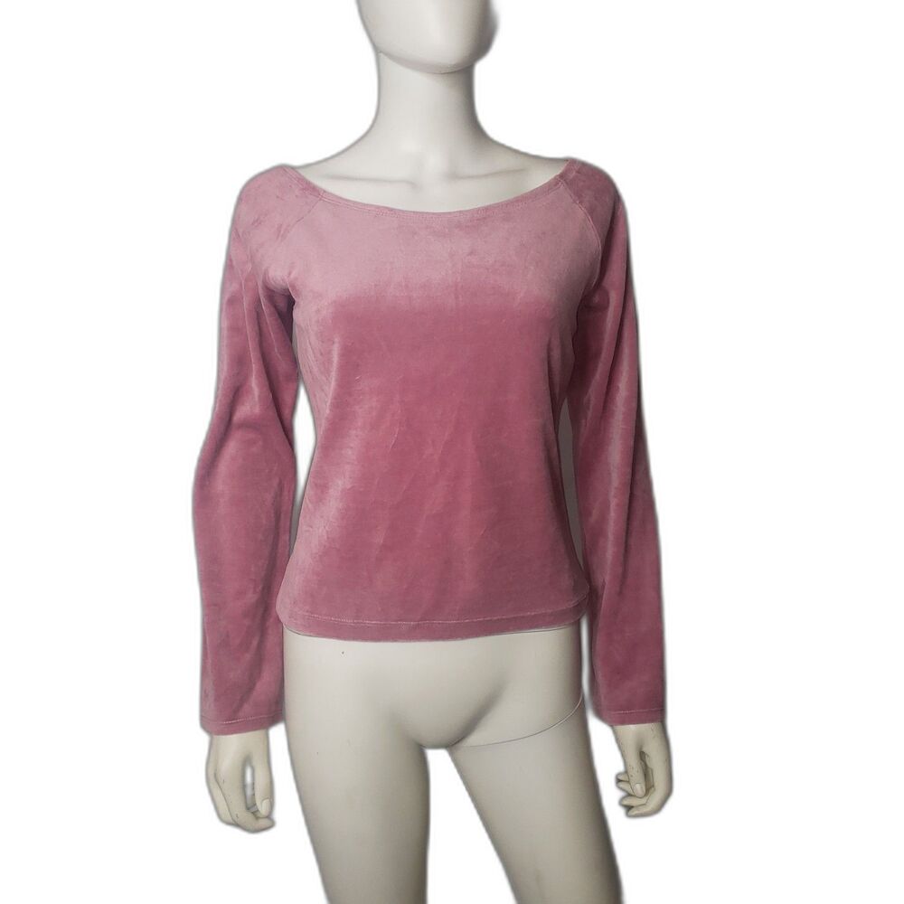 MODA INTERNATIONAL Rose Long Sleeve Scoop Neck Velour Bra Top Womens Size Medium